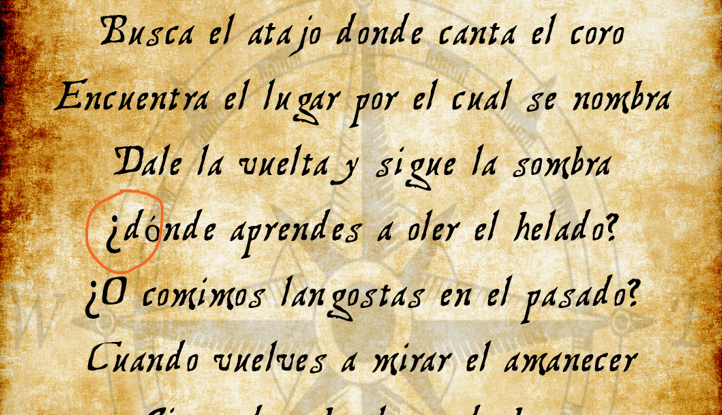 On the 10th line "el llegó" should have been "él llegó" we missed the accent. All other capitalizations, punctuation and grammar are intentional. Take a special look at the only first letter of a line that isn't capitalized.